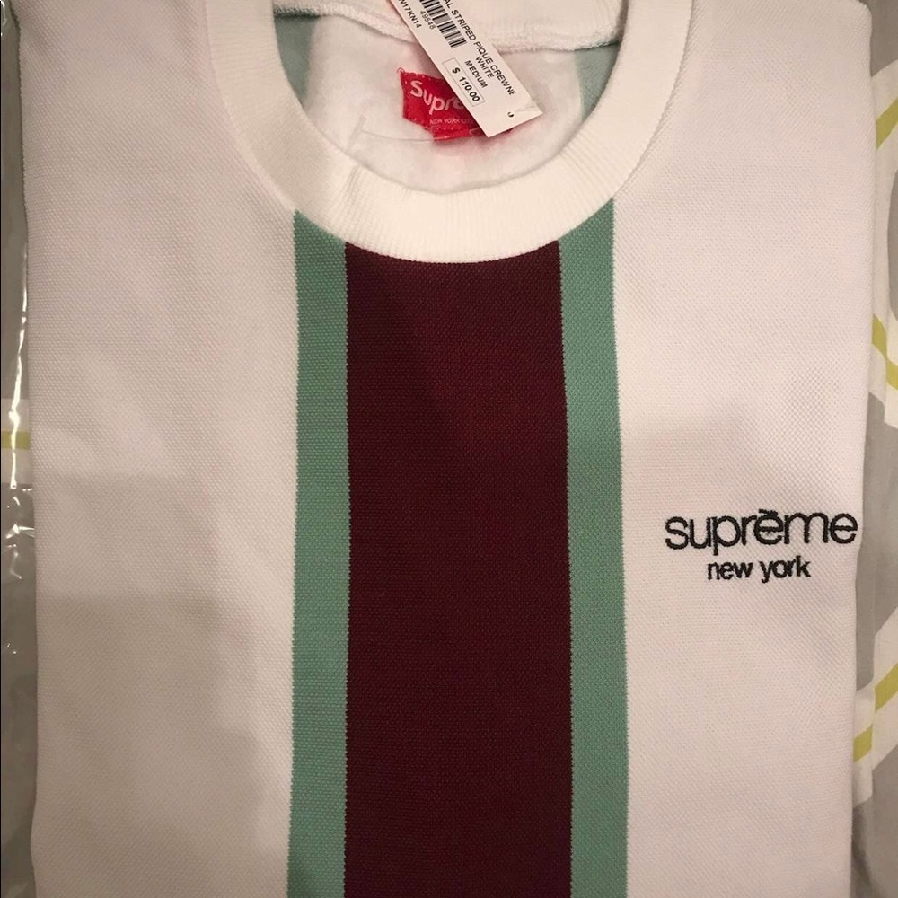 Supreme striped vertical pique crewneck white ss18 - Picture 2 of 2